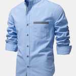 Contrast Trim Linen Stand Collar Shirt