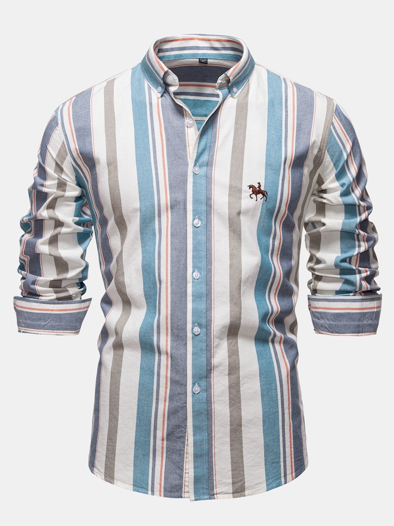 Cowboy Embroidery Cotton Stripe Button Up Shirt
