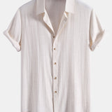 Linen Rayon Blend Shirt & Crinkle Textured Drawstring 5" Shorts Set