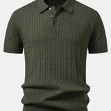 Twisted Jacquard Knit Polo & Elastic Waist Straight Leg Trousers Set