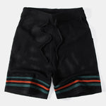 Stripe Button Up Open Knit Shirt & Drawstring Shorts Set