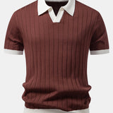 Contrast Trim Stripe Johnny Collar Polo & Tapered Trousers Set
