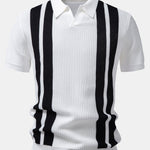 Stripe Johnny Collar Knit Polo & Slim Fit Tapered Trousers Set