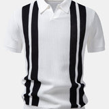 Stripe Johnny Collar Knit Polo & Slim Fit Tapered Trousers Set