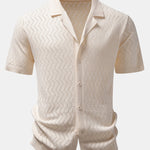 Zig Zag Open Knit Shirt & Straight Leg Linen Pants Set