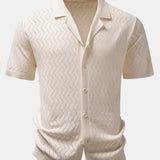 Zig Zag Open Knit Shirt & Straight Leg Linen Pants Set