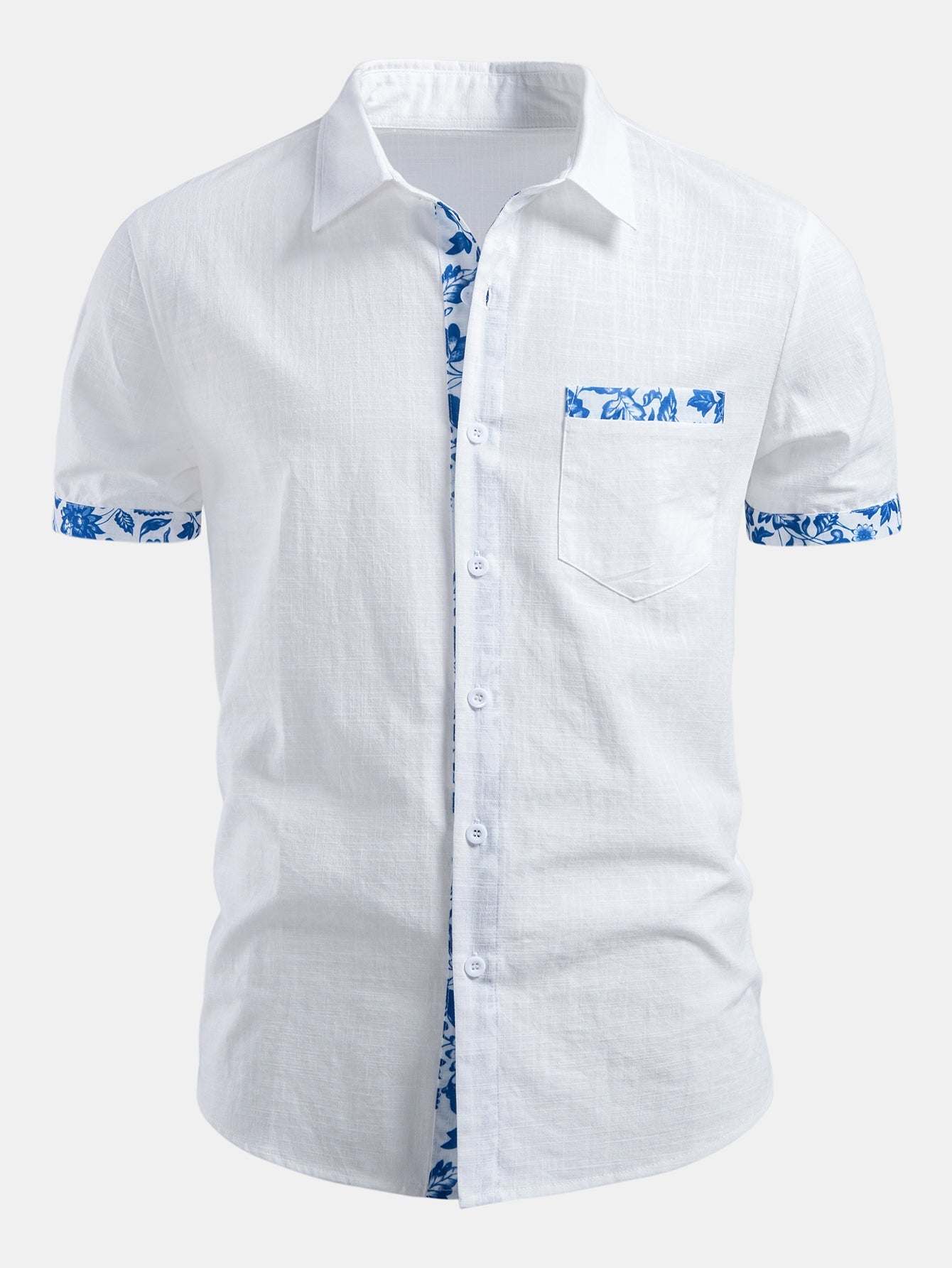 Contrast Floral Print Linen Shirt