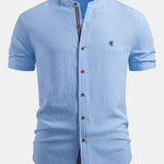 Short Sleeve Seersucker Stand Collar Shirt
