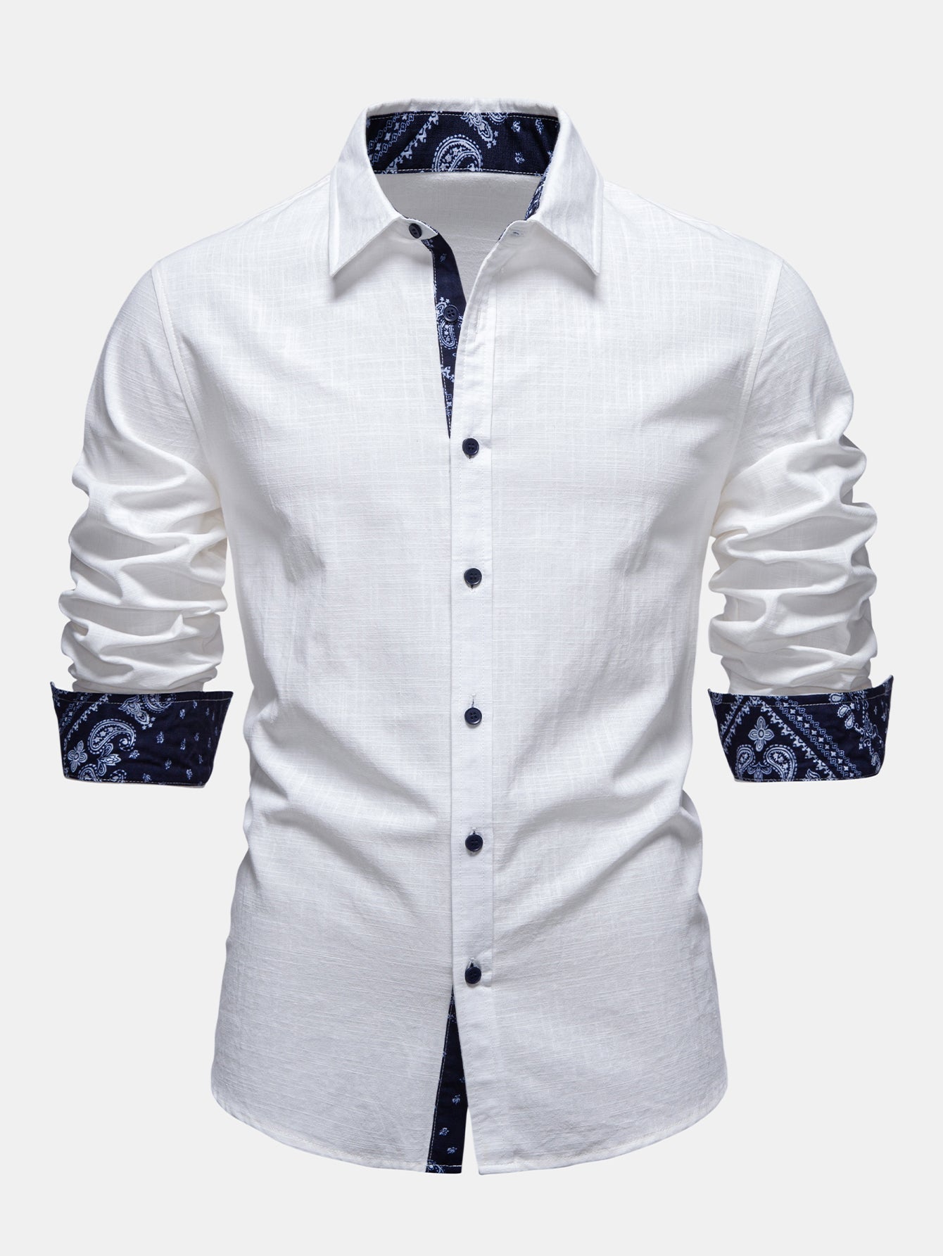 Contrast Paisley Print Linen Shirt & Straight Leg Linen Pants Set