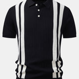 Contrast Textured Knit Polo & Slim Fit Tapered Trousers Set