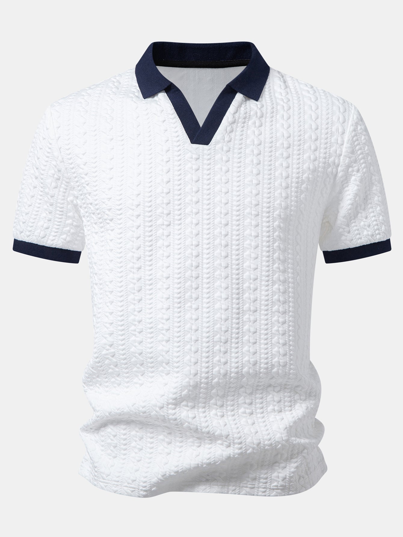 Contrast Jacquard Polo & Slim Fit Tapered Trousers Set