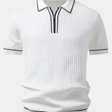 Contrast Trim Waffle Zipper Knit Polo & Slim Fit Tapered Trousers Set