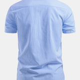 Short Sleeve Cotton Stripe Stand Collar Shirt