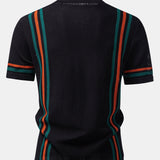 Stripe Button Up Open Knit Shirt & Drawstring Shorts Set