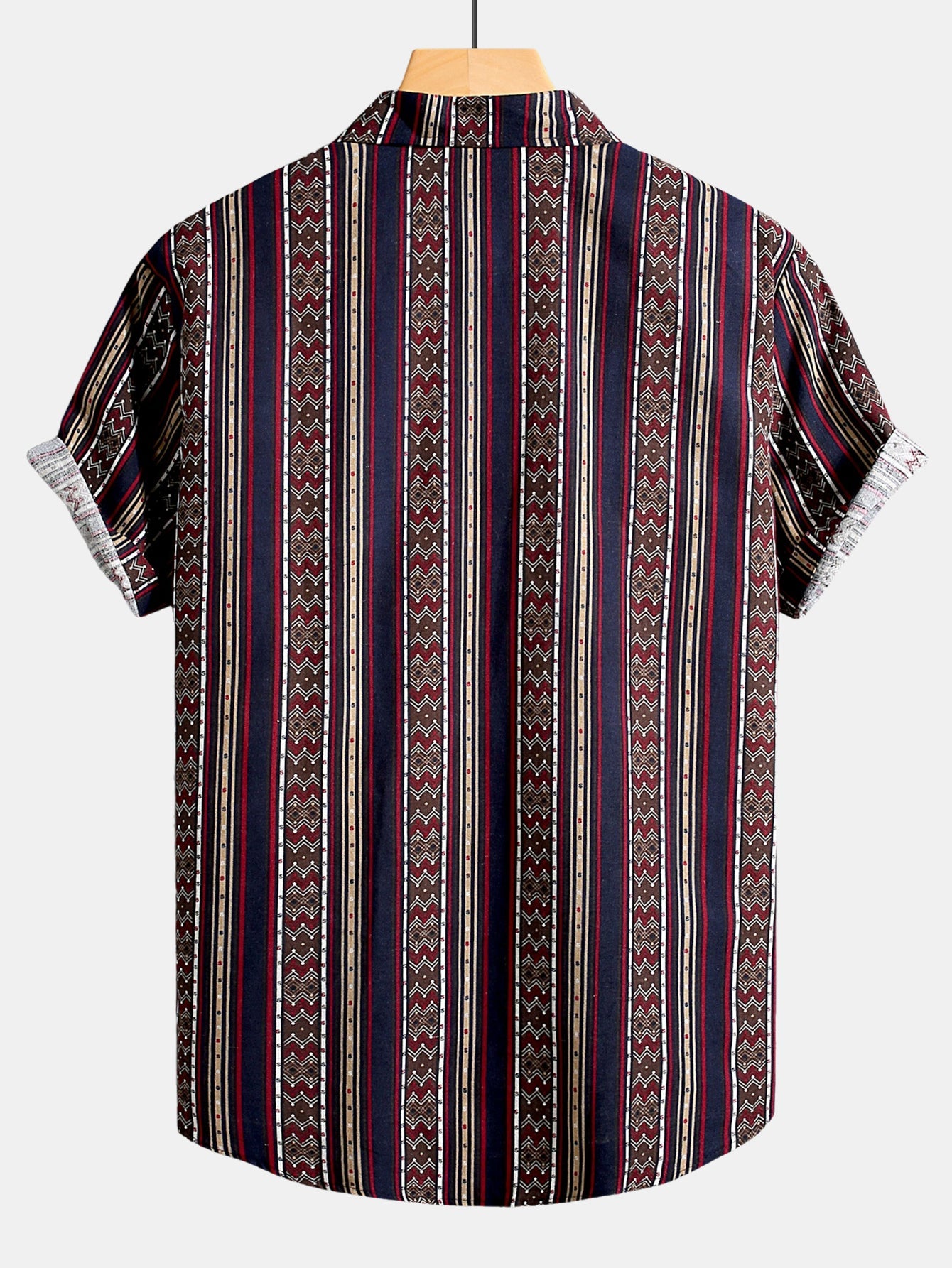Tribal Geometric Stripe Print Cotton Shirt