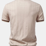 Contrast Trim Textured Zipper Knit Polo & Elastic Waist Trousers Set