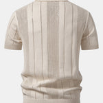 Johnny Collar Striped Open Knit Polo & Straight Leg Linen Pants Set