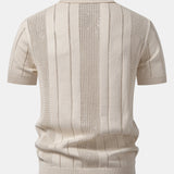 Johnny Collar Striped Open Knit Polo & Straight Leg Linen Pants Set