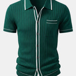 Contrast Trim Ribbed Knit Shirt & Slim Fit Tapered Trousers Set