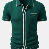 Contrast Trim Ribbed Knit Shirt & Slim Fit Tapered Trousers Set