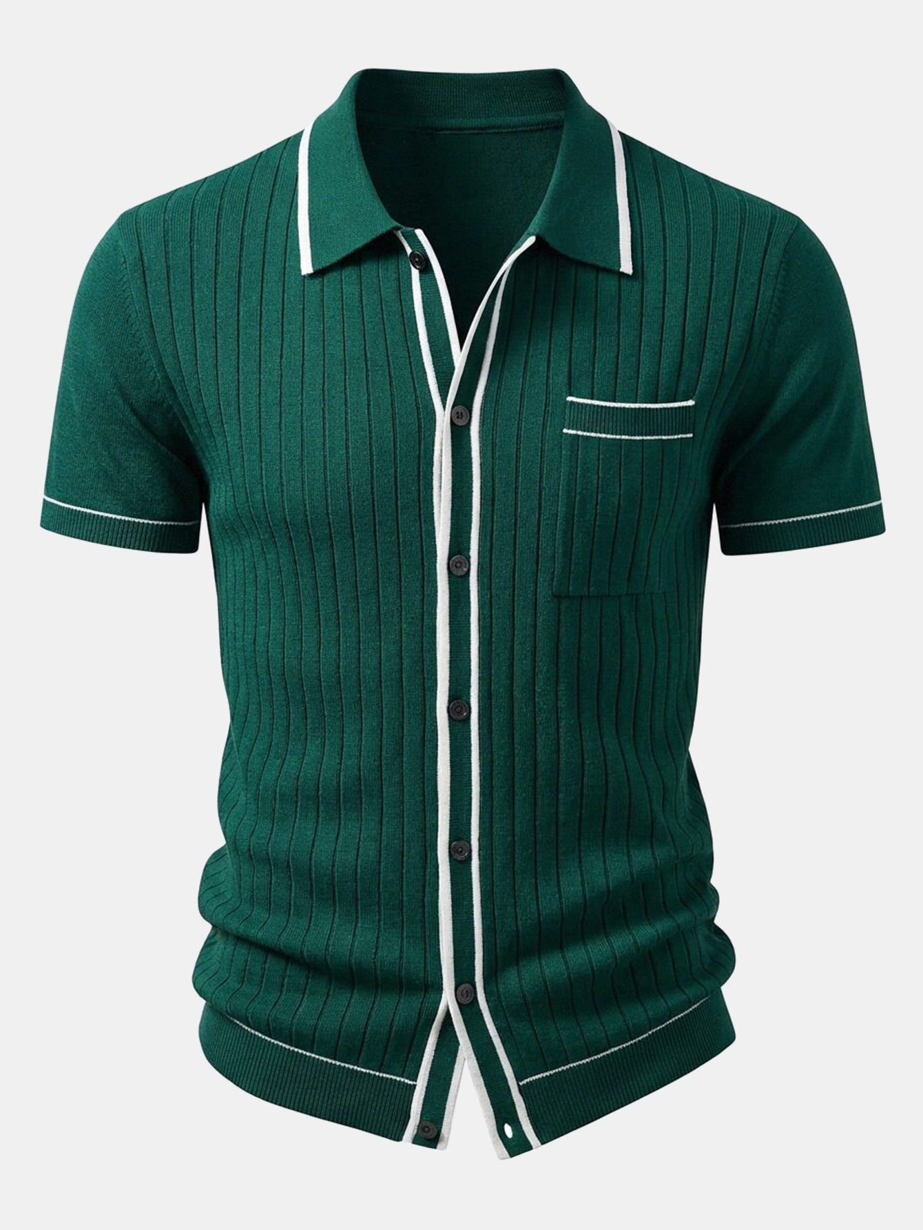 Contrast Trim Ribbed Knit Shirt
