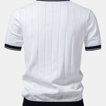 Contrast Trim Ribbed Johnny Collar Knit Polo & Ribbed Pants Set