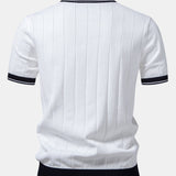 Contrast Trim Ribbed Johnny Collar Knit Polo & Chino Shorts Set