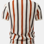 Striped Knit Johnny Collar Polo & Straight Leg Linen Pants Set