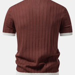 Contrast Trim Stripe Johnny Collar Polo & Tapered Trousers Set