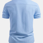 Short Sleeve Seersucker Stand Collar Shirt
