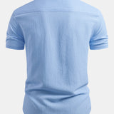 Short Sleeve Seersucker Stand Collar Shirt