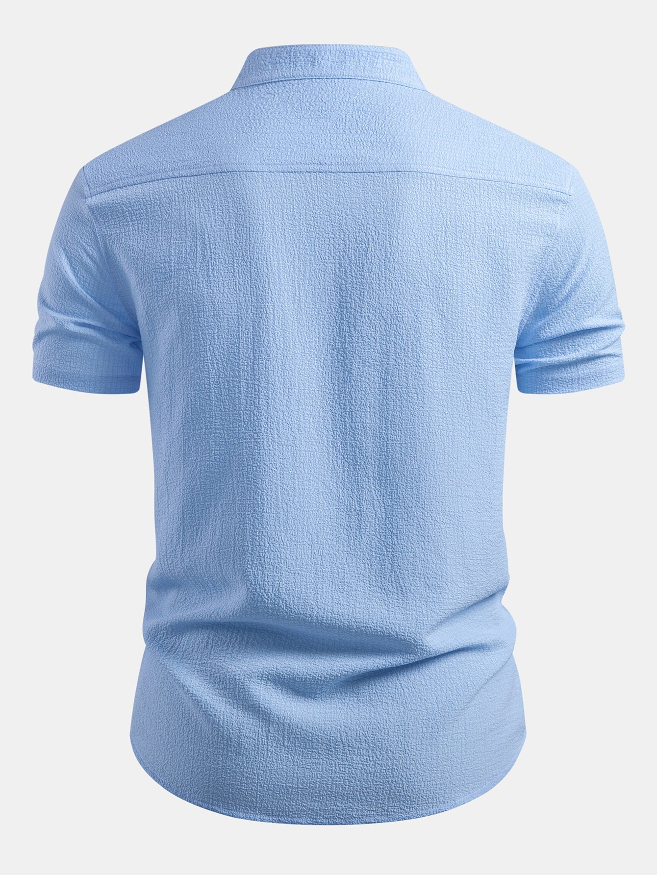 Short Sleeve Seersucker Stand Collar Shirt