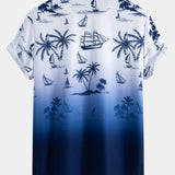 Gradient Island Palm Tree Print Shirt & Swim Shorts Set
