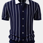 Stripe Button Up Knit Shirt & Slim Fit Tapered Trousers Set