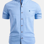 Short Sleeve Linen Stand Collar Shirt