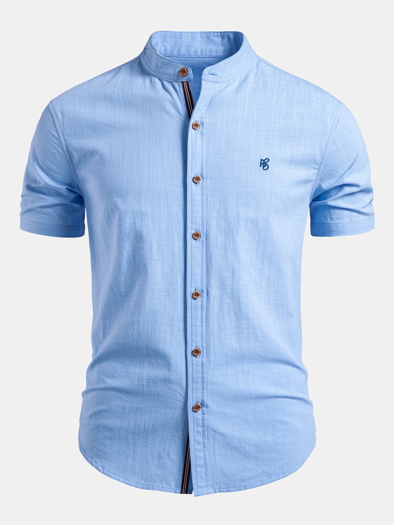Short Sleeve Linen Stand Collar Shirt