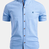 Short Sleeve Linen Stand Collar Shirt & Straight Leg Linen Pants Set