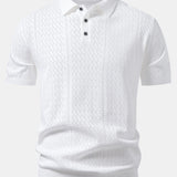 Geometric Jacquard Open Knit Polo & Straight Leg Linen Pants Set