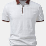 Contrast Trim Textured Zipper Knit Polo & Tapered Trousers Set