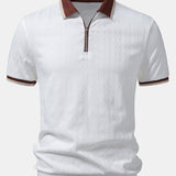 Contrast Trim Textured Zipper Knit Polo & Elastic Waist Trousers Set