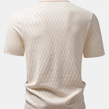 Zig Zag Open Knit Shirt & Straight Leg Linen Pants Set
