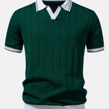 Contrast Trim Ribbed Johnny Collar Knit Polo & Trousers Set