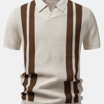 Stripe Johnny Collar Knit Polo & Slim Fit Tapered Trousers Set