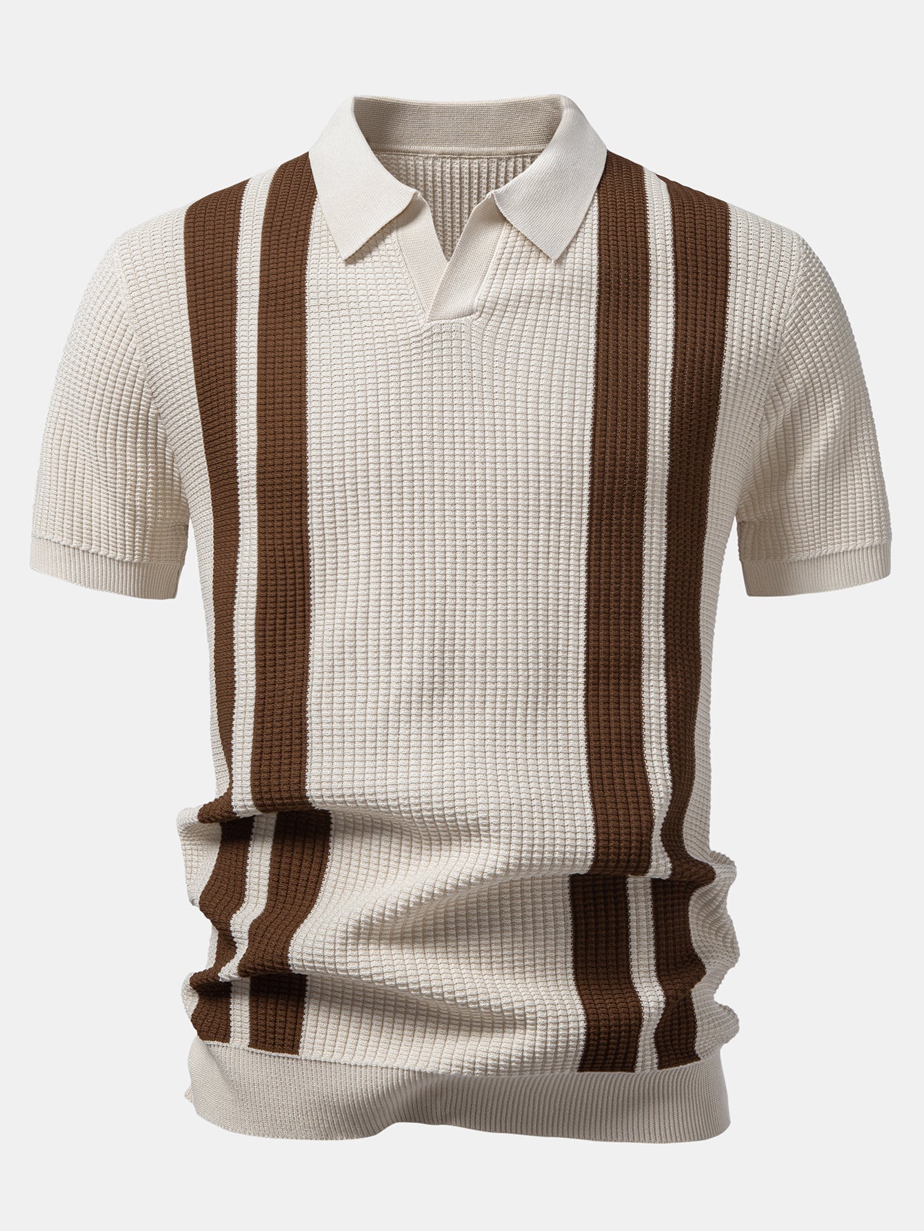 Stripe Johnny Collar Knit Polo & Slim Fit Tapered Trousers Set