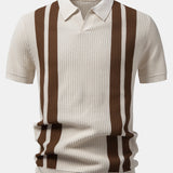 Stripe Johnny Collar Knit Polo & Slim Fit Tapered Trousers Set