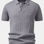 Twisted Jacquard Knit Polo & Elastic Waist Straight Leg Trousers Set