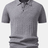 Twisted Jacquard Knit Polo & Elastic Waist Straight Leg Trousers Set