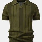 Johnny Collar Striped Open Knit Polo & Straight Leg Linen Pants Set