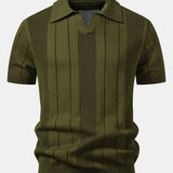 Johnny Collar Striped Open Knit Polo & Straight Leg Linen Pants Set