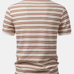 Stripe Waffle Johnny Collar Polo & Straight Leg Linen Pants Set